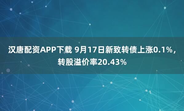 汉唐配资APP下载 9月17日新致转债上涨0.1%，转股溢价率20.43%